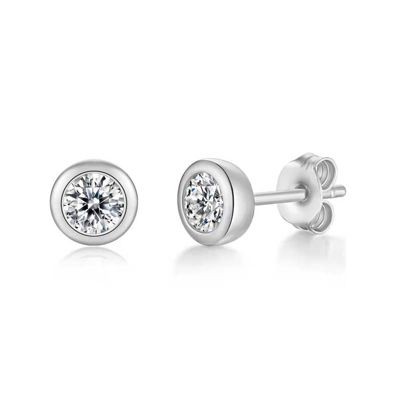Rozzato Sterling Silver with 1ctw Round Lab Created Moissanite Modern Bezel Stud Earrings