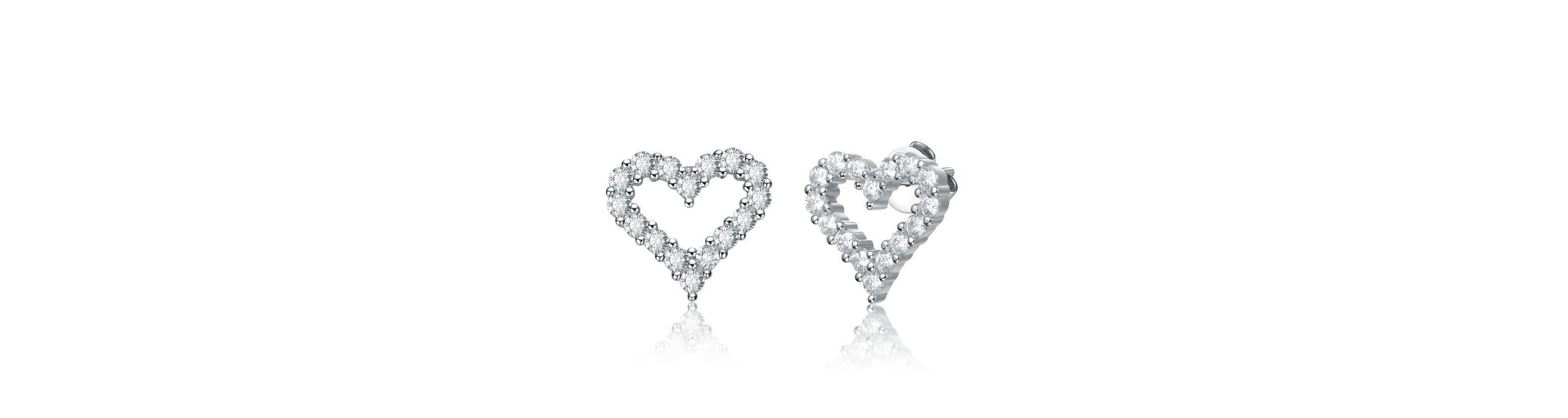 Sterling Silver Whote Gold Plated with 1ctw Lab Created Moissanite French Pave Heart Halo Stud Earrings