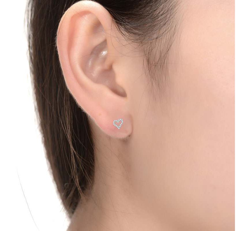 Sterling Silver Whote Gold Plated with 1ctw Lab Created Moissanite French Pave Heart Halo Stud Earrings
