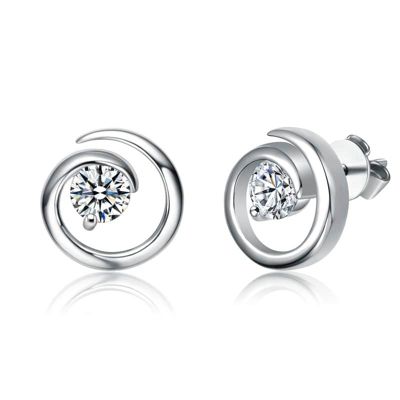 Rozzato Sterling Silver White Gold Plated with 1ct Lab Created Moissanite Open Eternity Circle Swirl Stud Earrings