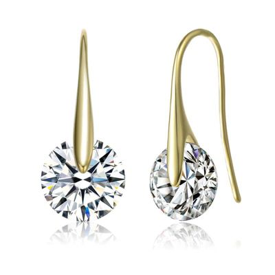 Rozzato Sterling Silver 14K Gold Plated with 8ctw Round Lab Created Moissanite Solitaire Modern Artistic Wire Drop Earrings