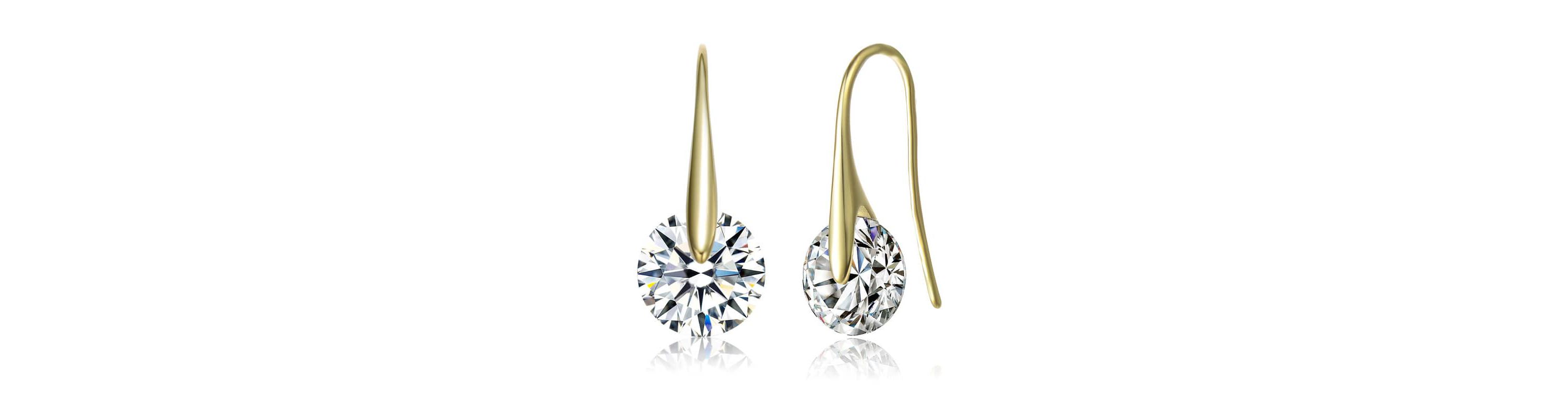 Sterling Silver 14K Gold Plated with 8ctw Round Lab Created Moissanite Solitaire Modern Artistic Wire Drop Earrings
