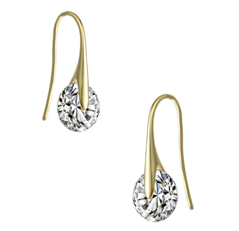 Sterling Silver 14K Gold Plated with 8ctw Round Lab Created Moissanite Solitaire Modern Artistic Wire Drop Earrings