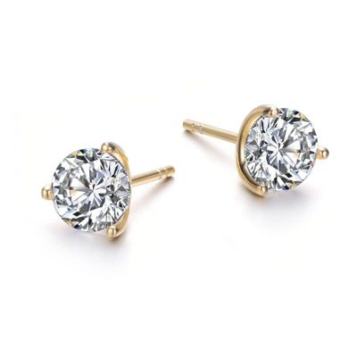 Rozzato Lab Created Sterling Silver 14K Gold Plated with 2.40ctw Lab-Created Moissanite 3-Prong Martini Solitaire Stud Earrings