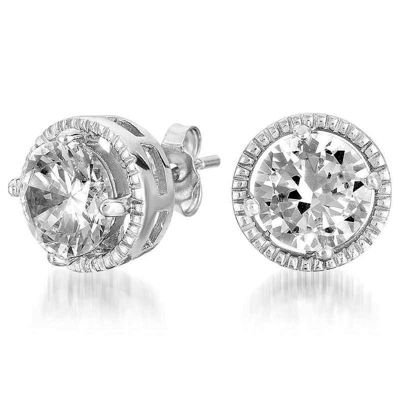 Rozzato Sterling Silver White Gold Plated with 2.40ctw Lab Created Moissanite Round Solitaire Cluster Halo Stud Earrings