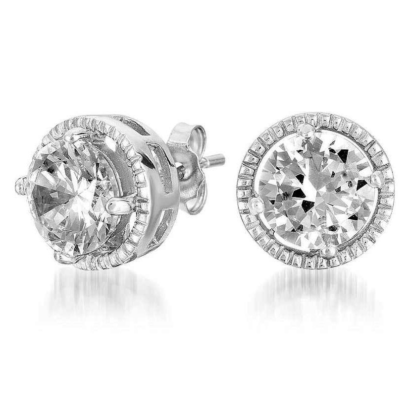Sterling Silver White Gold Plated with 2.40ctw Lab Created Moissanite Round Solitaire Cluster Halo Stud Earrings