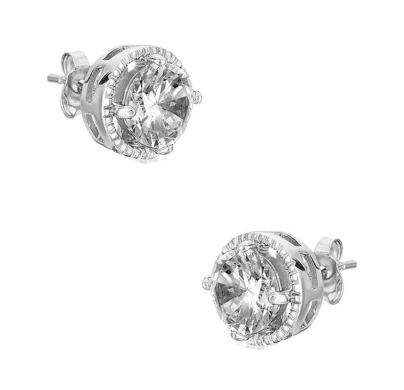 Sterling Silver White Gold Plated with 2.40ctw Lab Created Moissanite Round Solitaire Cluster Halo Stud Earrings