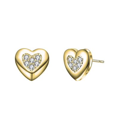 Rozzato Sterling Silver 14K Gold Plated with 0.18ctw Lab Created Moissanite Pave Heart Stud Earrings