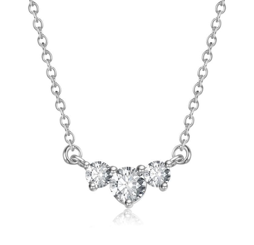 Sterling Silver White Gold Plated with Lab Created Moissanite Three-Stone Chevron Necklace