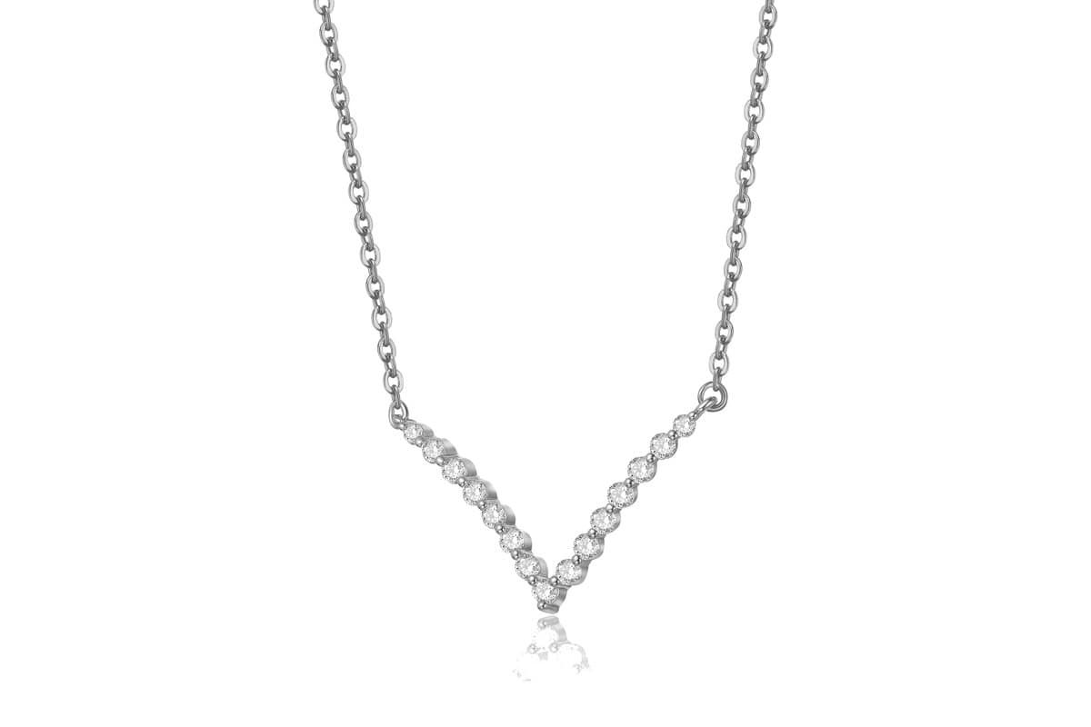 Sterling Silver White Gold Plated with 2.15ct Lab Created Moissanite V-Shaped Chevron Necklace