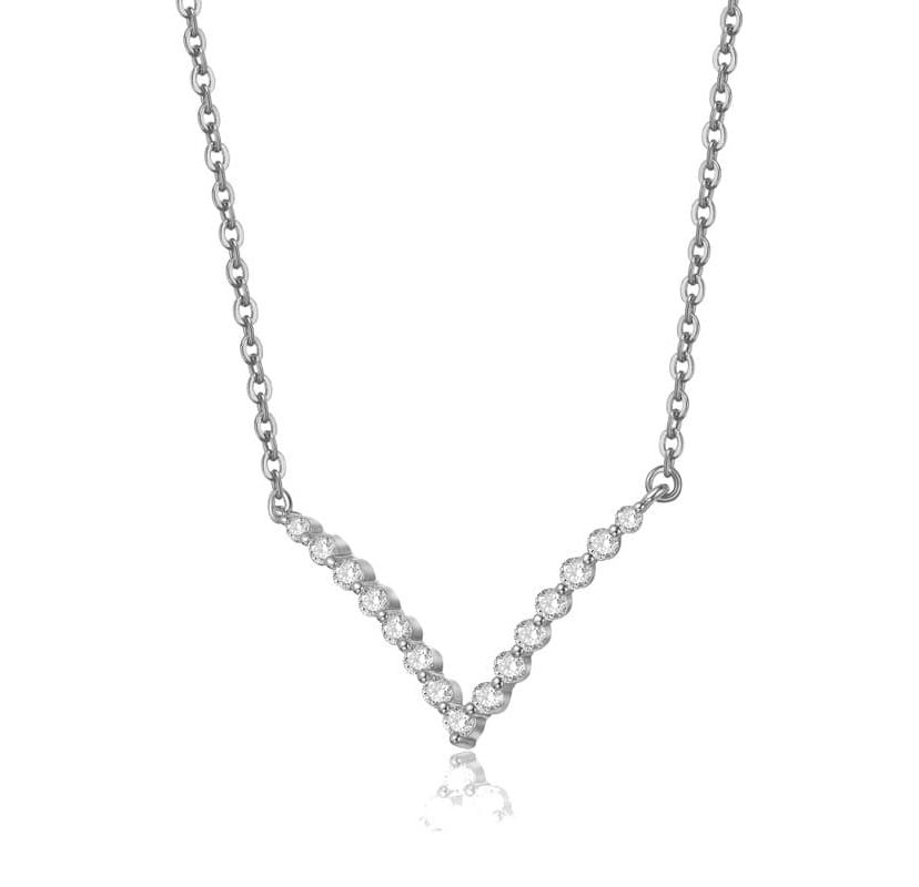 Sterling Silver White Gold Plated with 2.15ct Lab Created Moissanite V-Shaped Chevron Necklace