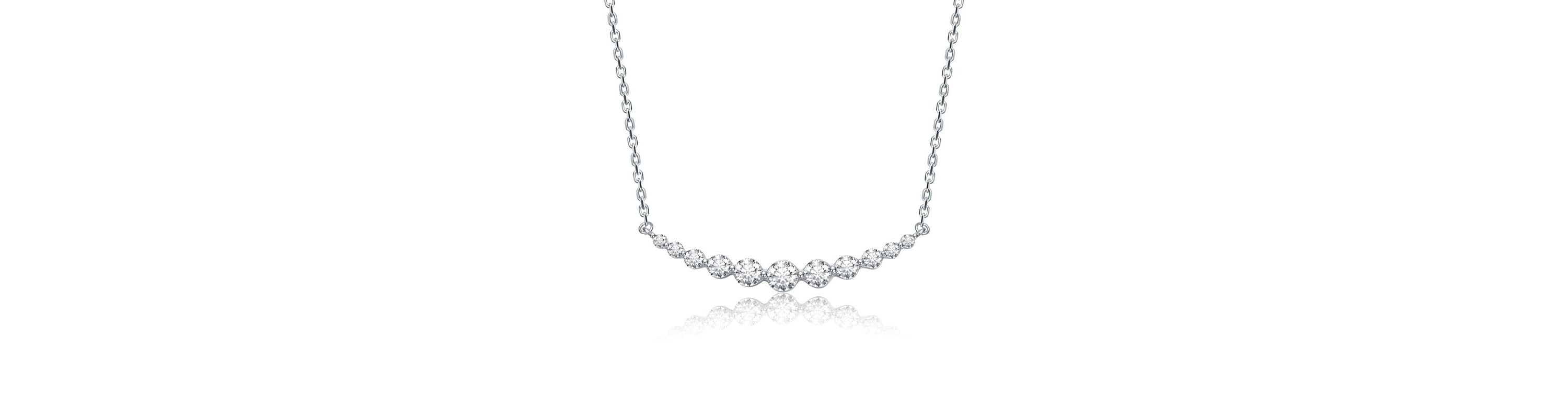Sterling Silver White Gold Plated with 0.09ct Lab Created Moissanite Curved Bar Pendant Necklace