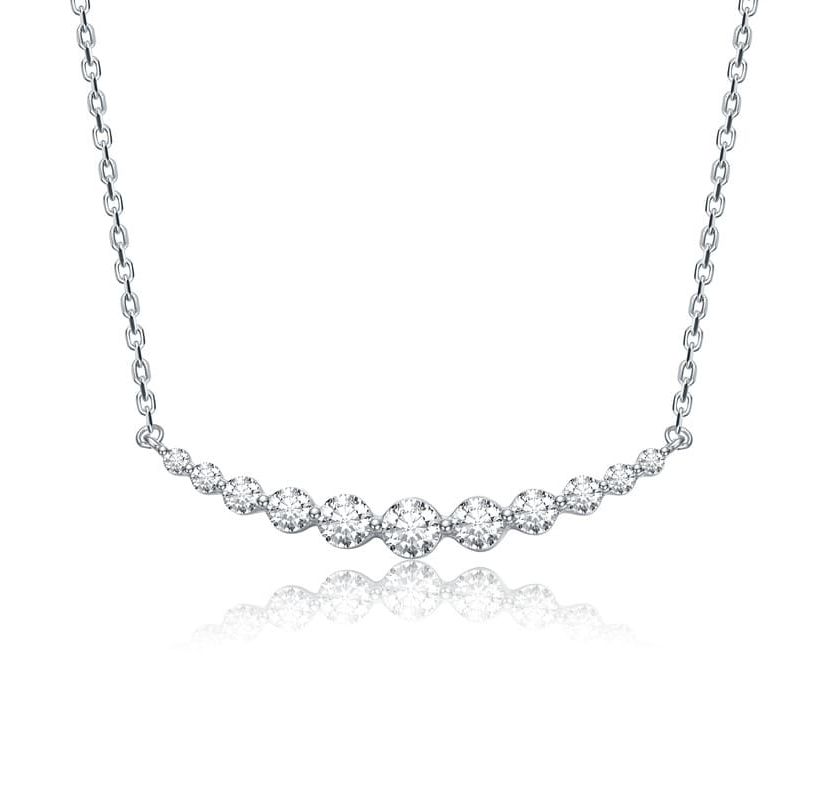Sterling Silver White Gold Plated with 0.09ct Lab Created Moissanite Curved Bar Pendant Necklace
