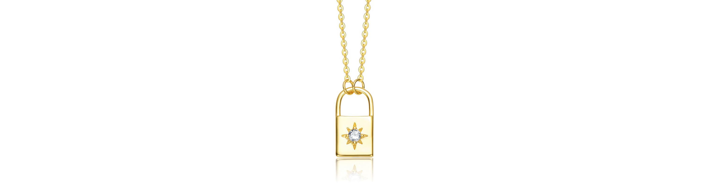 Sterling Silver 14K Gold Plated with 0.60ctw Lab Created Moissanite Padlock Pendant Necklace