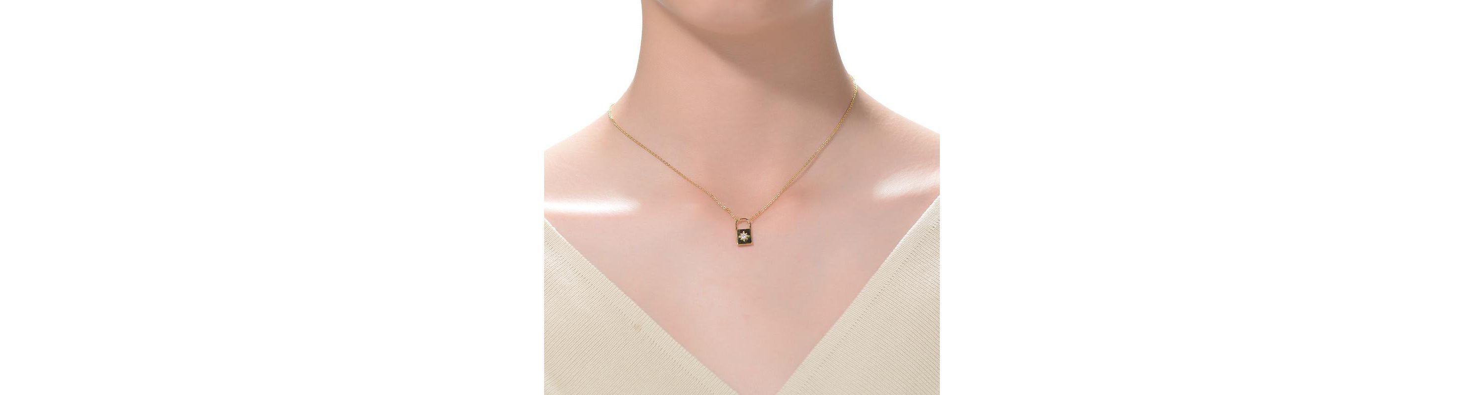 Sterling Silver 14K Gold Plated with 0.60ctw Lab Created Moissanite Padlock Pendant Necklace