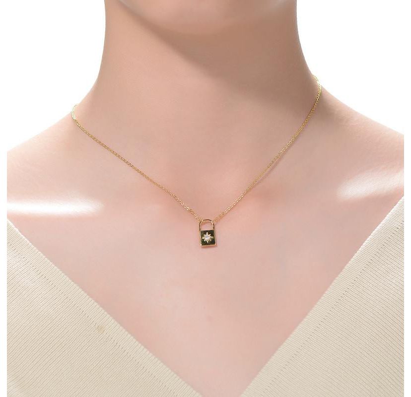 Sterling Silver 14K Gold Plated with 0.60ctw Lab Created Moissanite Padlock Pendant Necklace
