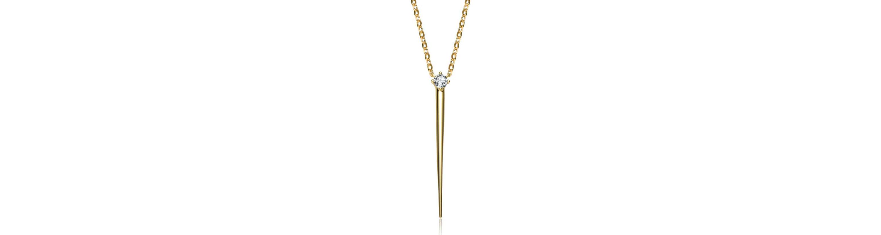 Sterling Silver 14K Gold Plated with 0.10ct Lab Created Moissanite Gothic Spike Pendant Layering Necklace