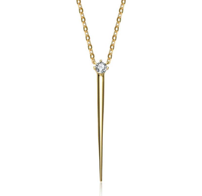 Sterling Silver 14K Gold Plated with 0.10ct Lab Created Moissanite Gothic Spike Pendant Layering Necklace