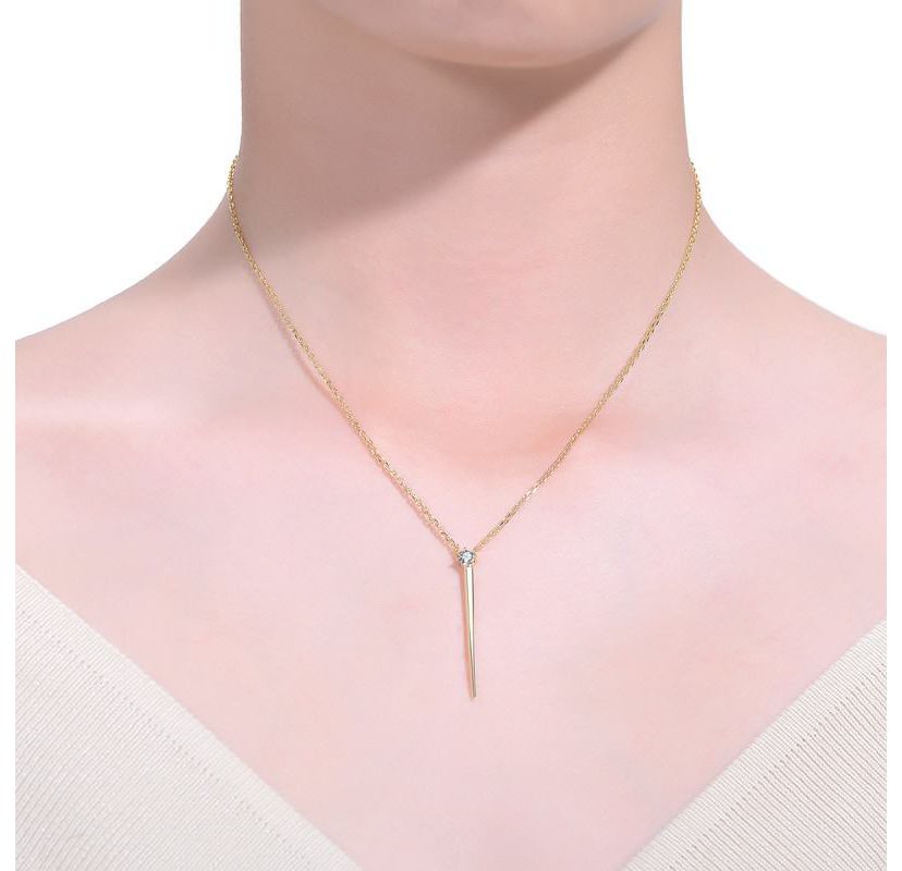 Sterling Silver 14K Gold Plated with 0.10ct Lab Created Moissanite Gothic Spike Pendant Layering Necklace