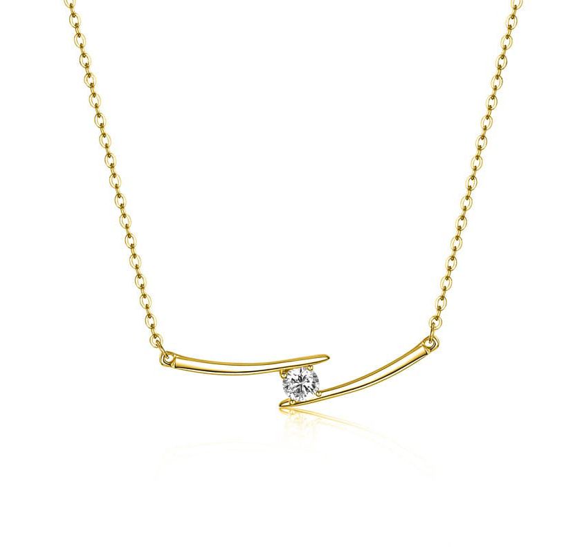 Sterling Silver 14K Gold Plated with 0.30ctw Lab Created Moissanite Solitaire Chevron Bar Pendant Necklace