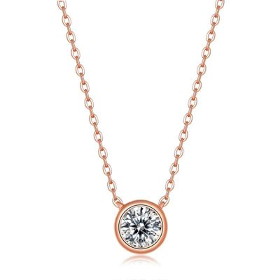 Rozzato Sterling Silver 18K Rose Gold Plated with 1ct Lab Created Moissanite Round Solitaire Necklace, Pink