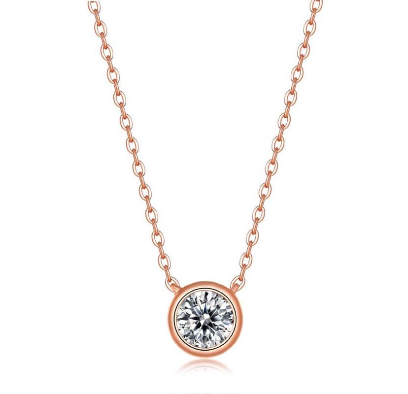 Sterling Silver 18K Rose Gold Plated with 1ct Lab Created Moissanite Round Solitaire Necklace