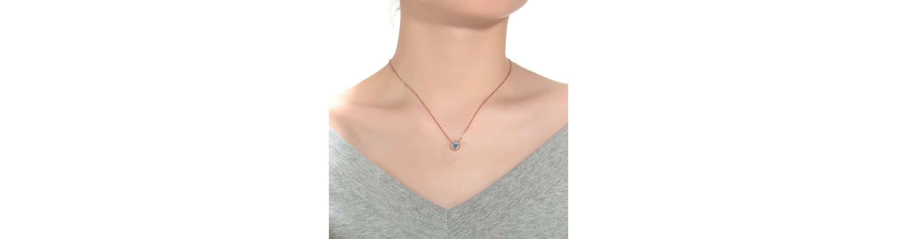 Sterling Silver 18K Rose Gold Plated with 1ct Lab Created Moissanite Round Solitaire Necklace