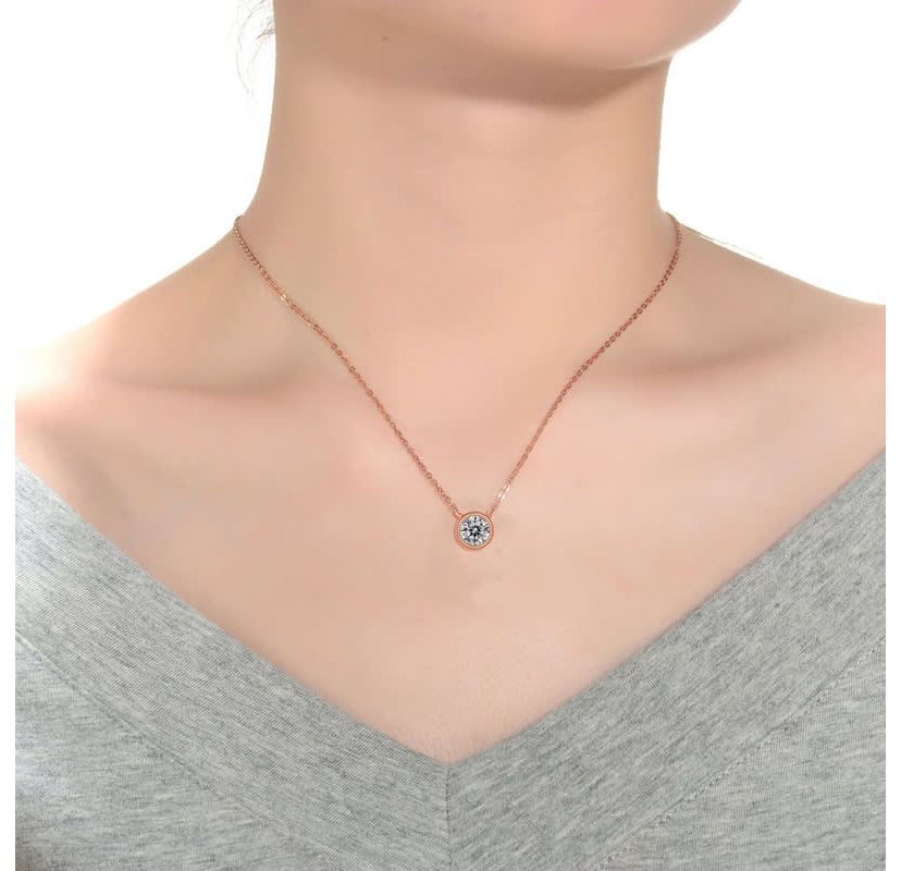 Sterling Silver 18K Rose Gold Plated with 1ct Lab Created Moissanite Round Solitaire Necklace