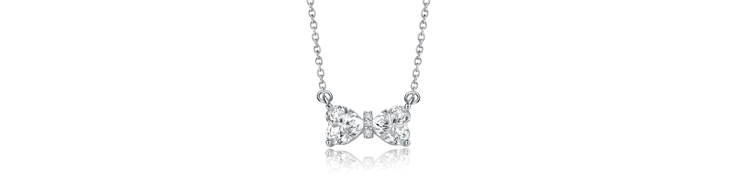 Sterling Silver White Gold Plated with 1.50ctw Lab Created Moissanite Bow-Tie Pendant Necklace