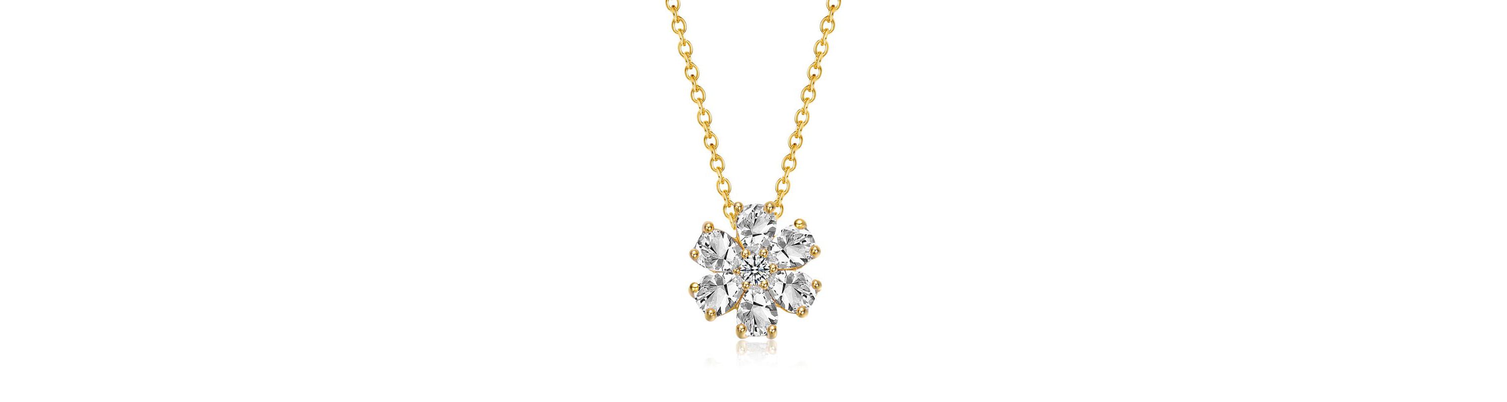 Lab Created Sterling Silver 14K Gold Plated with Lab-Created Moissanite Daisy Cluster Pendant Necklace