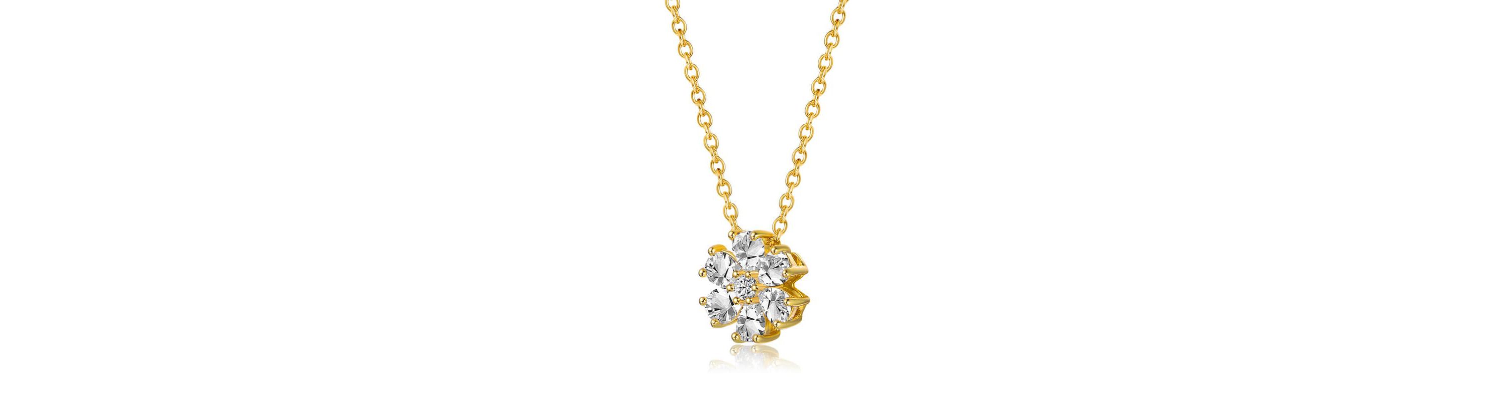 Lab Created Sterling Silver 14K Gold Plated with Lab-Created Moissanite Daisy Cluster Pendant Necklace