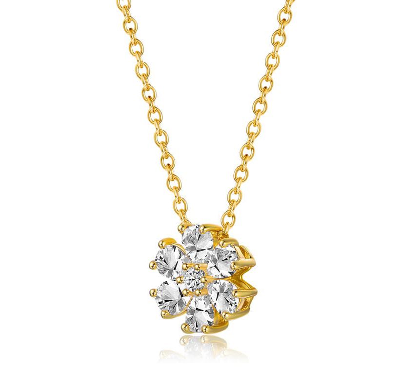 Lab Created Sterling Silver 14K Gold Plated with Lab-Created Moissanite Daisy Cluster Pendant Necklace