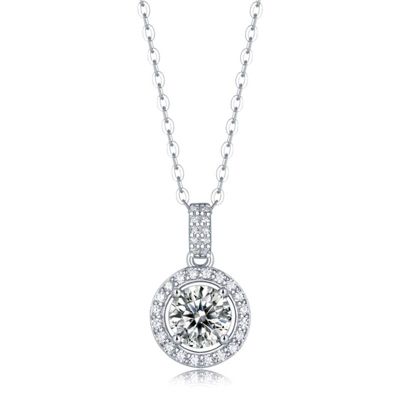Rozzato Sterling Silver White Gold Plated with 2ctw Lab Created Moissanite Round Halo Pendant Necklace