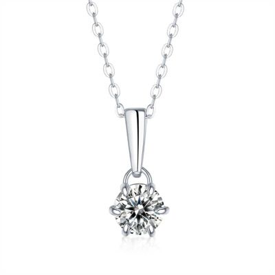 Rozzato Sterling Silver White Gold Plated with 1ct Round Lab Created Moissanite Drop Solitaire Pendant Necklace