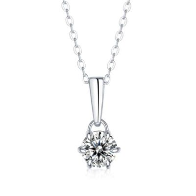 Rozzato Sterling Silver White Gold Plated with 2ct Lab Created Moissanite Round Solitaire Classic Drop Pendant Necklace
