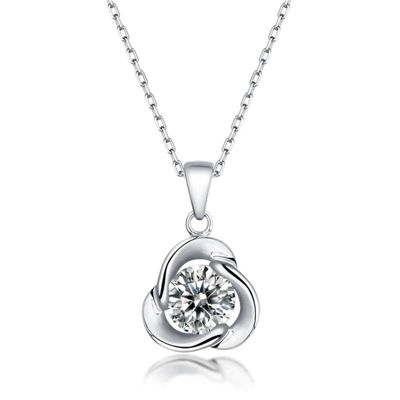 Rozzato Lab Created Sterling Silver White Gold Plated with 1ct Round Moissanite Solitaire Flower Swirl Pendant Necklace