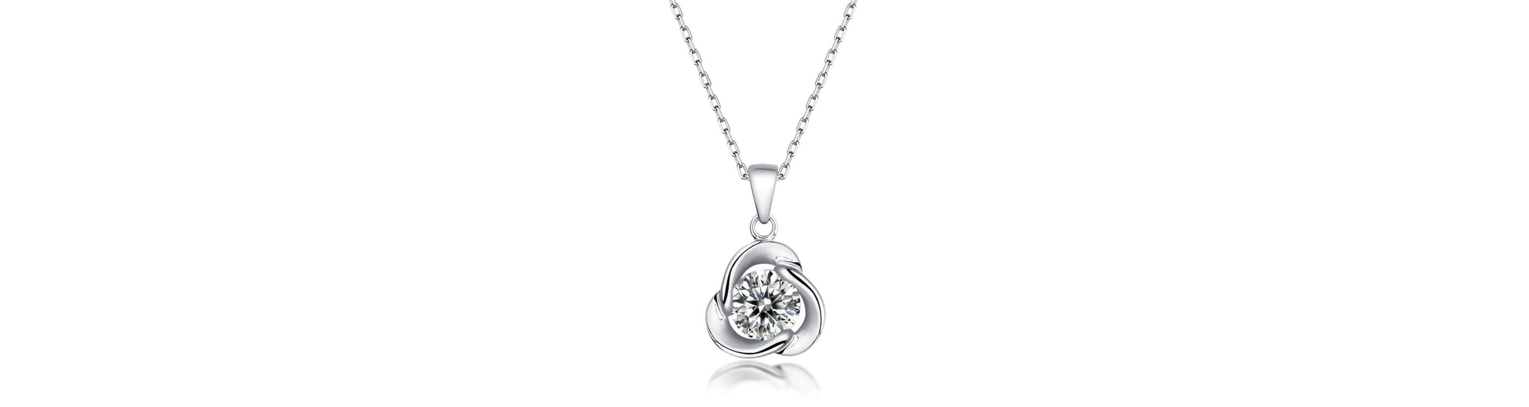 Lab Created Sterling Silver White Gold Plated with 1ct Round Moissanite Solitaire Flower Swirl Pendant Necklace