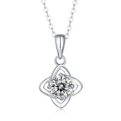 Rozzato Sterling Silver White Gold Plated with 2ct Round Lab Created Moissanite Solitaire 4-Pointed Orbital Star Pendant Necklace