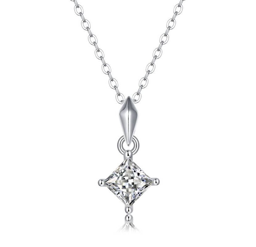 Sterling Silver White Gold Plated with 1ctw Lab Created Moissanite Princess Solitaire Pendant Necklace