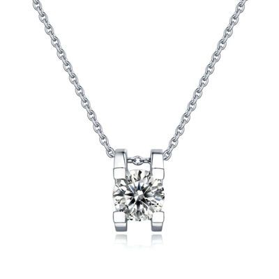 Rozzato Sterling Silver White Gold Plated with 1ct Lab Created Moissanite Round Solitaire Slide Pendant Necklace