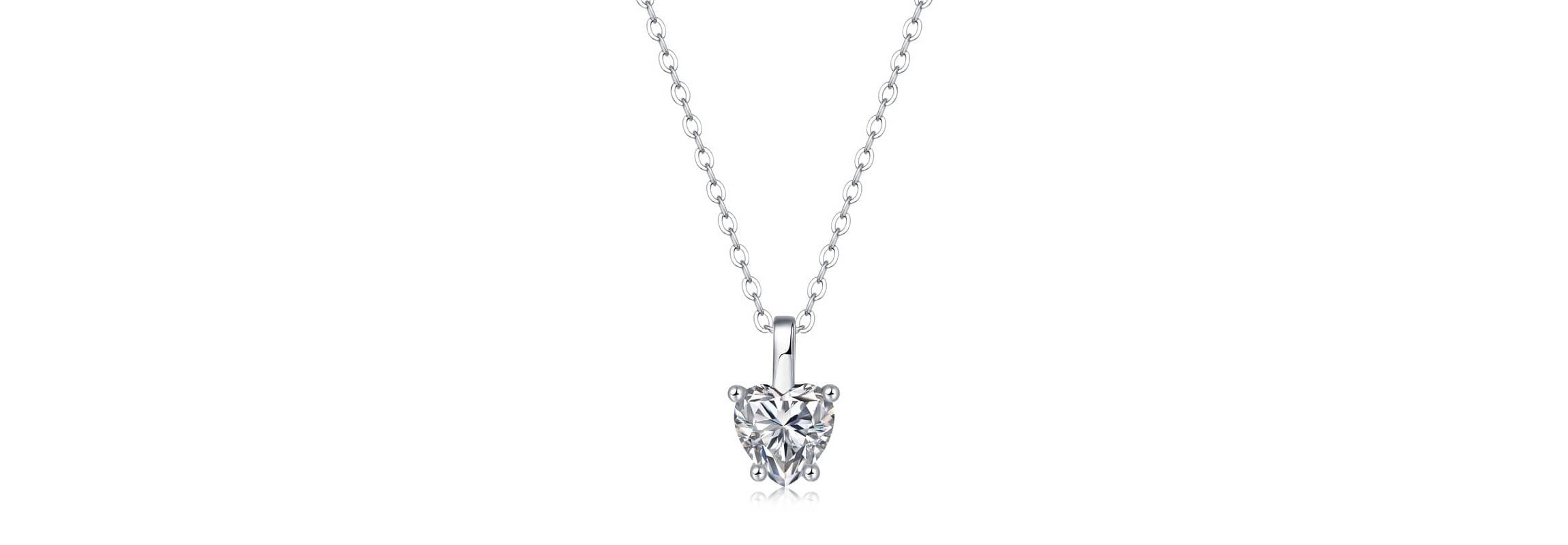 Sterling Silver White Gold Plated with 1ct Lab Created Moissanite Heart Solitaire Pendant Necklace