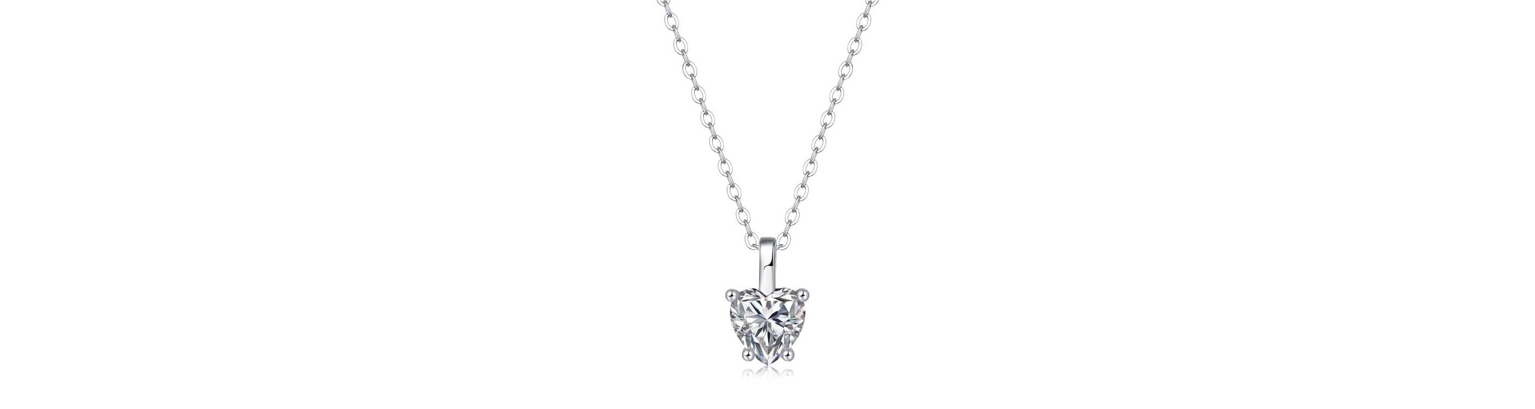 Sterling Silver White Gold Plated with 1ct Lab Created Moissanite Heart Solitaire Pendant Necklace