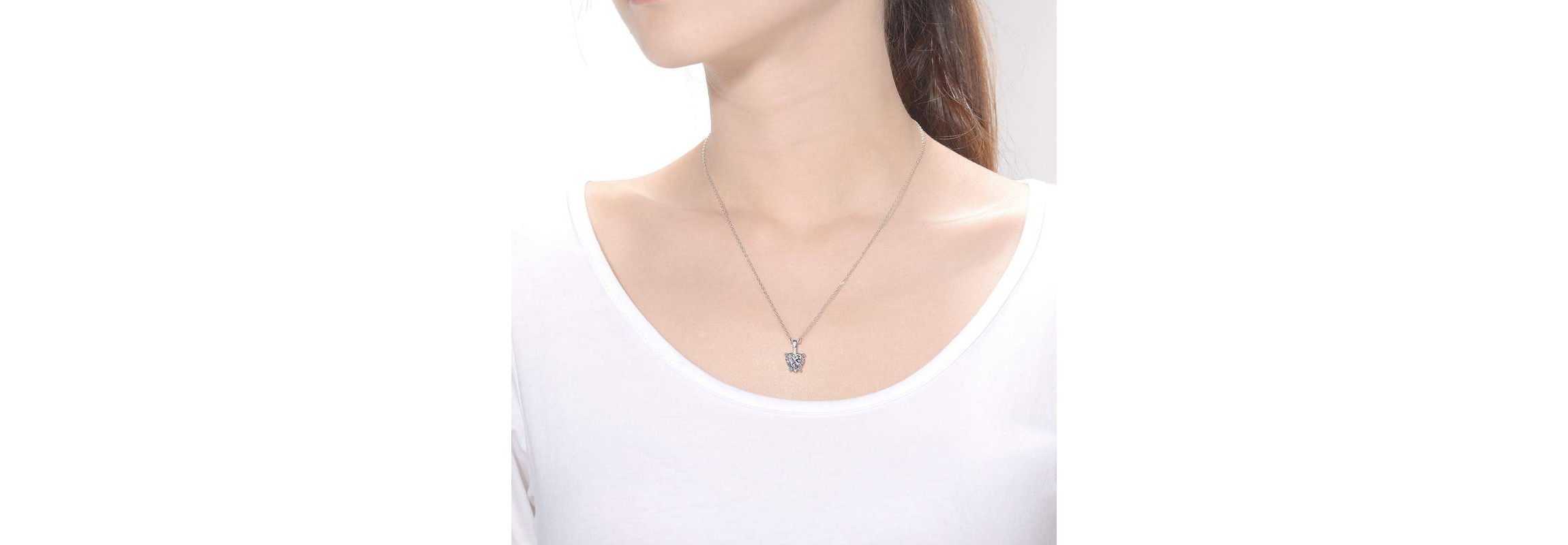 Sterling Silver White Gold Plated with 1ct Lab Created Moissanite Heart Solitaire Pendant Necklace