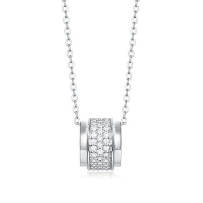 Rozzato Sterling Silver White Gold Plated with .7 ctw. Lab Created Moissanite Triple Row Circular Eternity Pendant Necklace