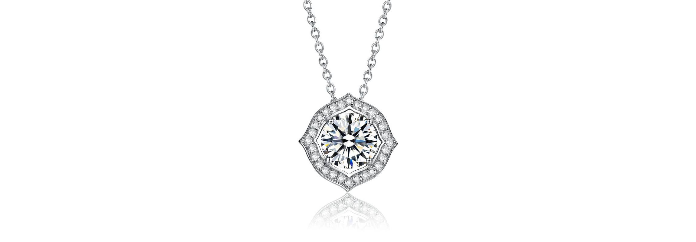 Sterling Silver White Gold Plated with Clear 1ctw Lab Created Moissanite Round Halo Vintage Style Pendant Necklace