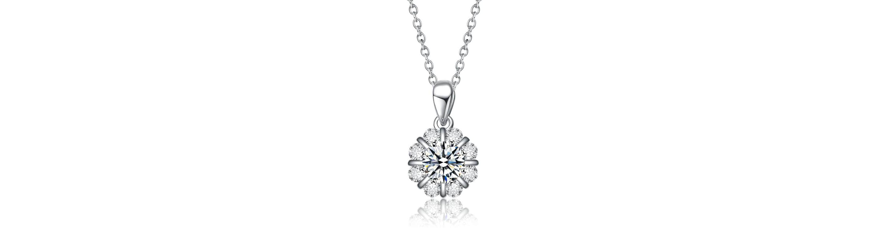 Sterling Silver White Gold Plated with 1.25ctw Lab Created Flower Pinwheel Pendant Necklace