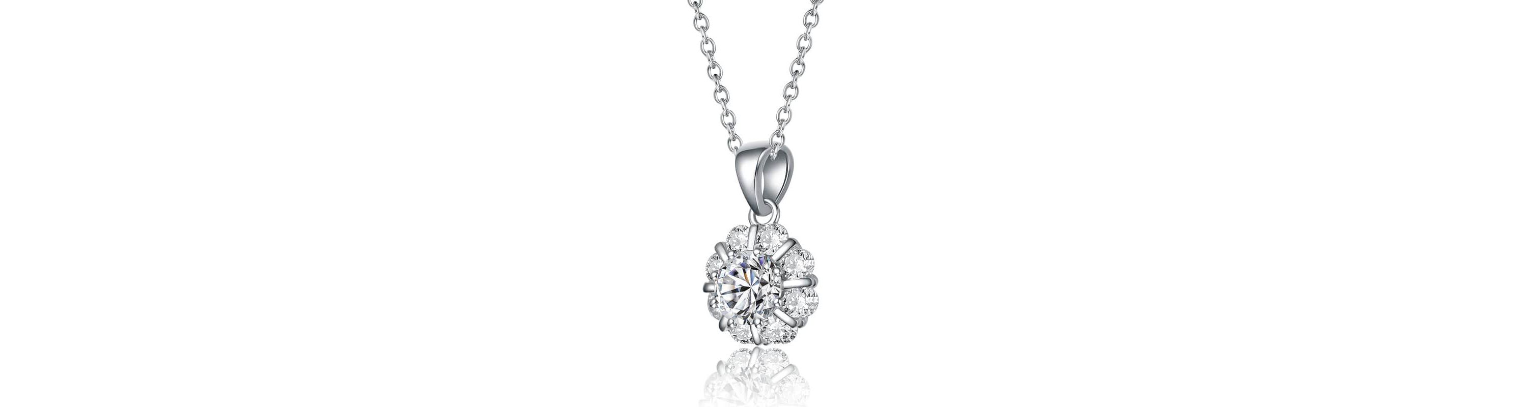 Sterling Silver White Gold Plated with 1.25ctw Lab Created Flower Pinwheel Pendant Necklace