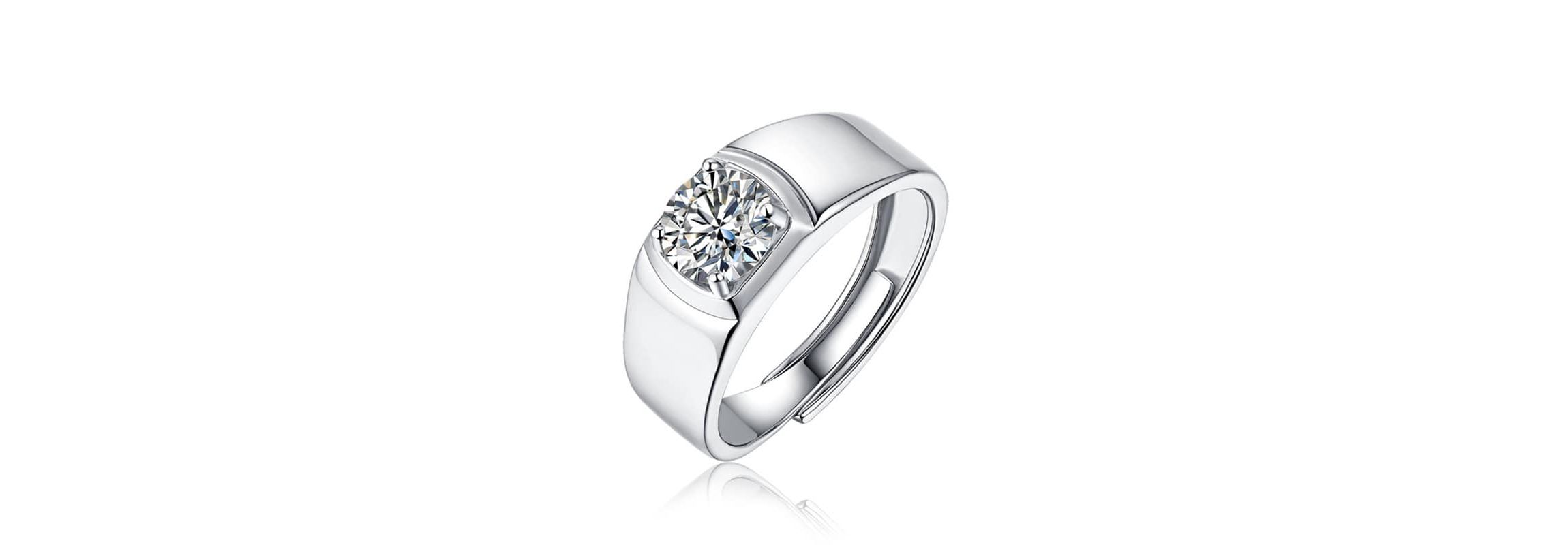 Sterling Silver White Gold Plated with 1ct Round Lab Created Moissanite Flush Set Solitaire Men Women Anniversary Adjustable Ring
