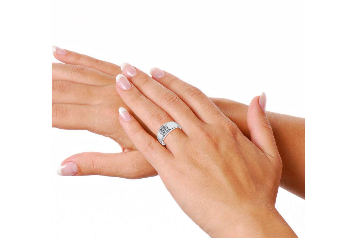 Sterling Silver White Gold Plated with 1ct Round Lab Created Moissanite Flush Set Solitaire Men Women Anniversary Adjustable Ring