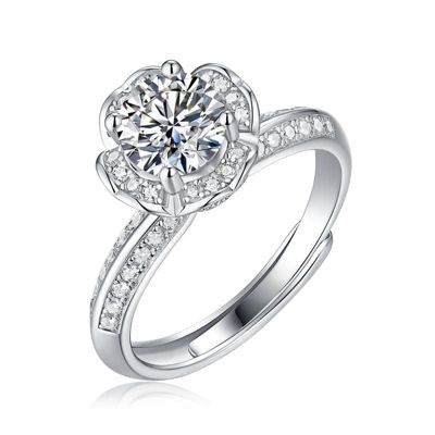 Rozzato Sterling Silver White Gold Plated with 2ctw Lab Created Moissanite Tulip Pave Engagement Adjustable Ring, 9